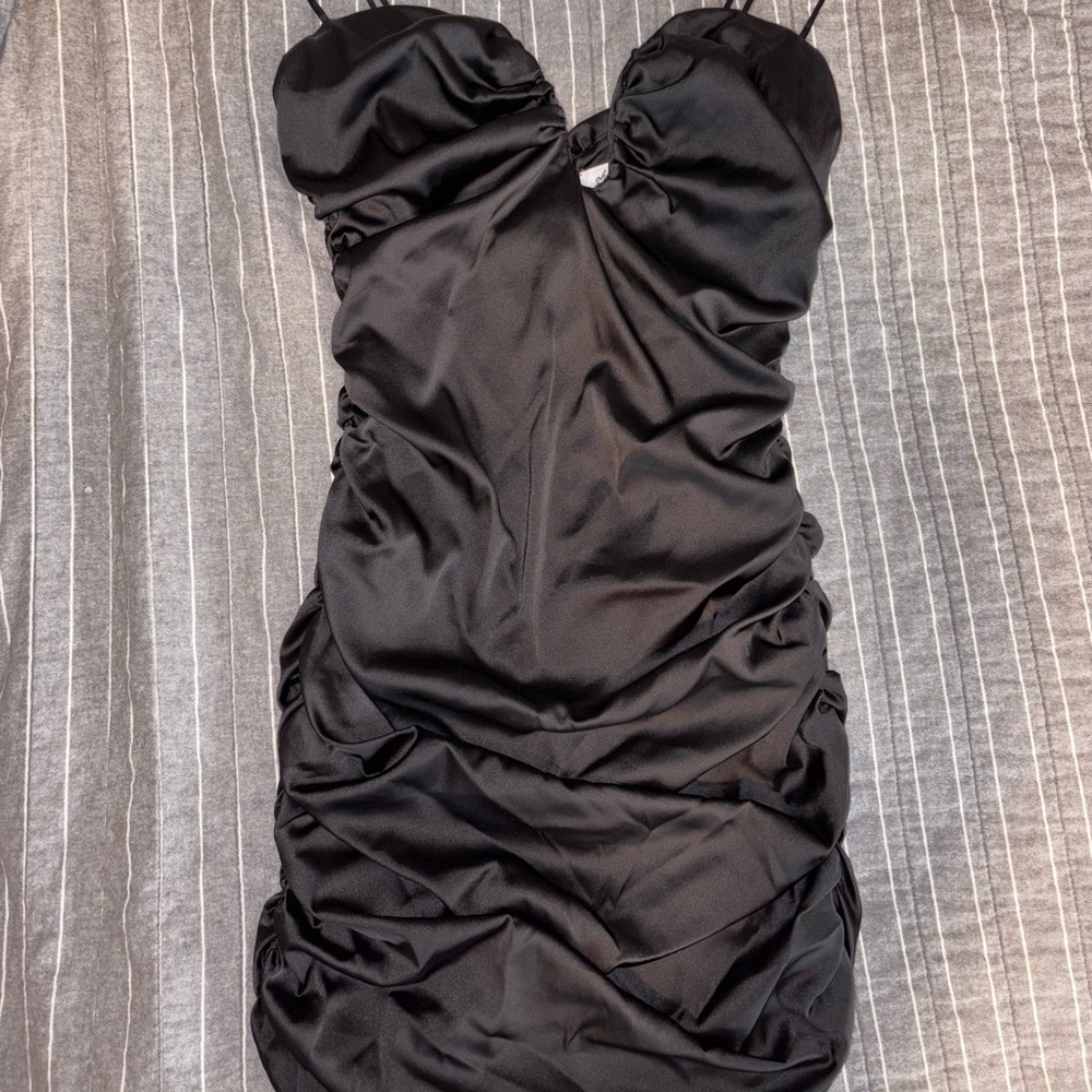 Oh Polly Sweetheart Black Ruched Dress